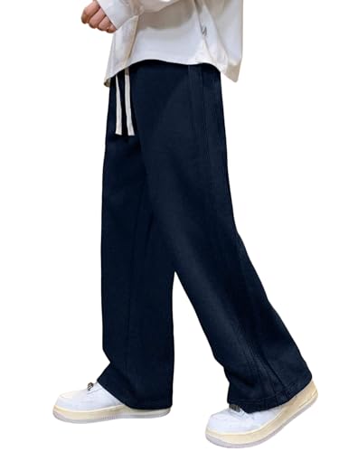 ZAFUL Mens Casual Joggers Sweatpants Drawstring Streetwear Y2K Solid Wide Leg Straight Leg Loose Fit Pants