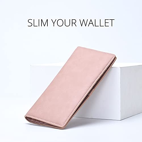 Image of Alldaily Ultra Slim Thin Women Wallet RFID Blocking Credit Card Holder Bifold Long Ladies Billfold (Dark Pink)