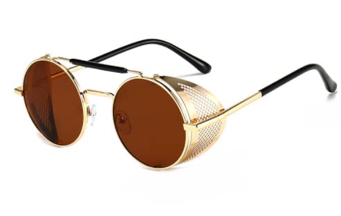 besbomig Retro Runde Steampunk Sonnenbrille Herren Damen Polarisiert Sonnenbrillen Vintage Fahrerbrille Sportbrille UV400 Sch