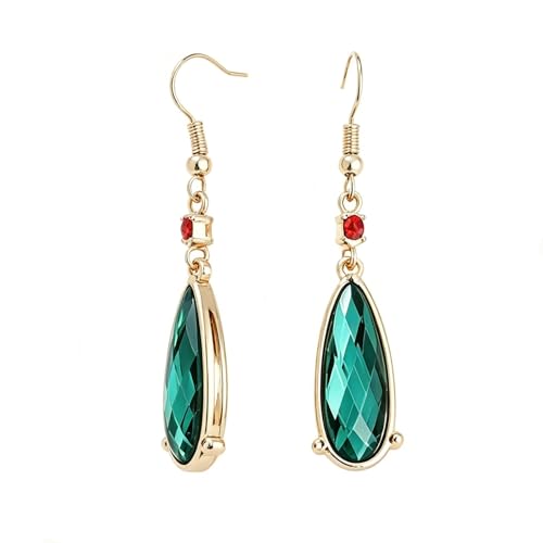 Howls Earrings Howls Castles Moving Earrings Green Water Pendant Dangle Earrings with Red Accent Crystal Crystal Teardrop Earrings Vintage Long Earrings Costume Cosplay Anime Jewelry for Women