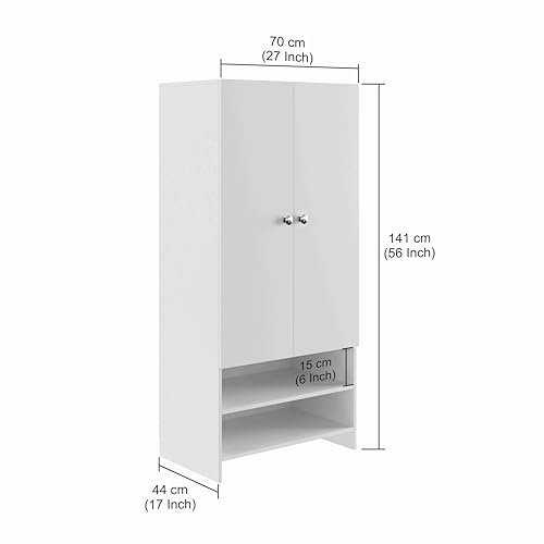 Image of FURNEASER YSH Engineered Wood Wardrobe Almirah for Clothes with 2 Doors & Open Shoe Rack | Wooden Closet Cabinet Organizer for Bedroom Living Room | Storage Cupboard (Exotic Teak)
