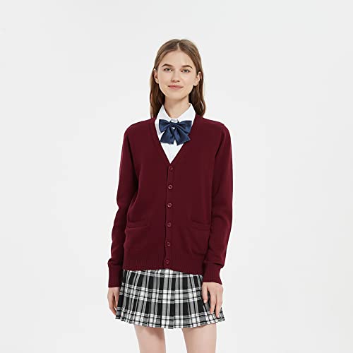 Image of jinghuiyue Women's Cardigan School Uniform Sweater V Neck Button Down Knit Cardigans Coat with Pockets