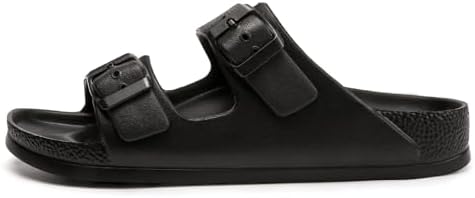FUNKYMONKEY Women's Comfort Slides with Arch Support, Non-Slip Lightweight Foam Slip-on Flat Beach Sandals with Adjustable Buckle for Vacation & Everyday Wear(8 M US-Women, Black) - 3