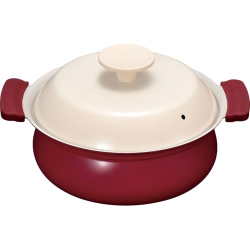 和平フレイズ 卓上鍋 18cm 1〜2人用 レッド IH対応 ガス 両手鍋 軽いセラミック RB-3213