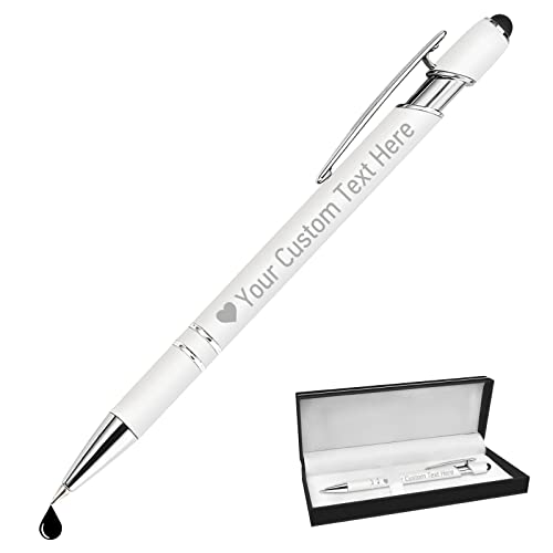 Boligrafos Personalizados con Nombre Logo Bolígrafo Personalizado Regalos Originales para Boda Comunion Bautizo Empresa Jefa Profesora, Blanco