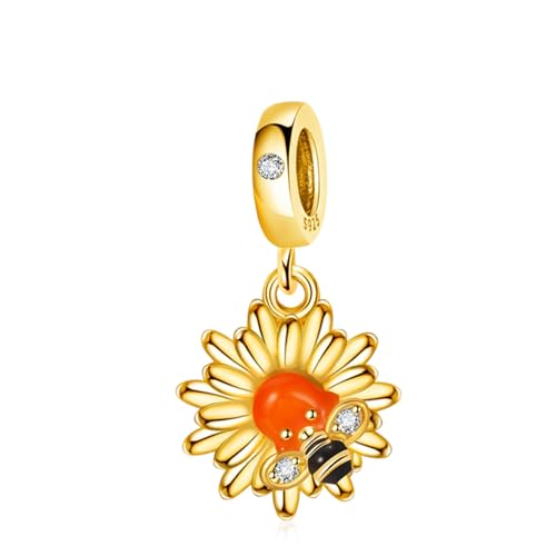 Image of S925 Sterling Silver Gold Plated Romantic Charms, Gifts for Mom Girlfriend Family on Valentine's Day Birthday Christmas Anniversary, Bracelet Necklace Bead Charm