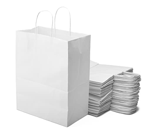 45 weiße Papiertüten mit Griffen, 26 x 14 + 32 cm, Einkaufstasche, Einkaufstasche, Verpackung, Geschenk für Geburtstag, Weihnachten, Hochzeit Cover