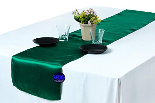 Mds Pack Of 30 Wedding 12 X 108 Inches Satin Table Runner For Wedding, Decorations For Birthday Parties, Banquets, Graduations, Engagements, Runners Fit Rectangle, Round Table - Emerald Green #TOP1