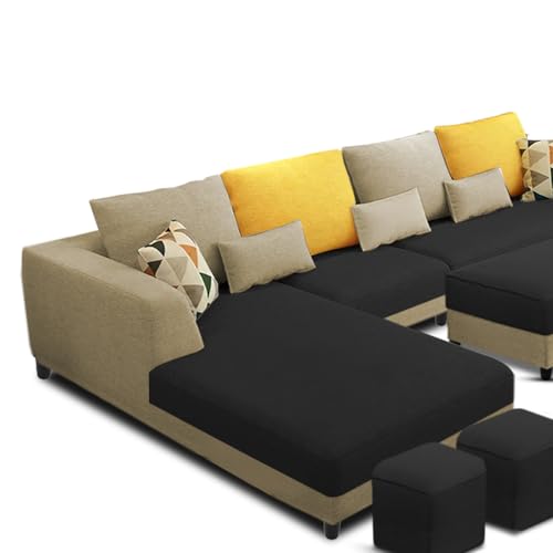 Image of Galib LHS 8 Seater L Shape Sofa Set for Living Room (Cream Black Fabric) Premium Fabric Sofa