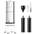 OEMIRY 2.25G Gravity-Fed Water Filter System with Stand, NSF/ANSI 42&372 Certified, 304 Stainless Steel Countertop System with 2 Carbon Filters for Home, Camping, RVing, Reduce 99% Chlorine, Lead