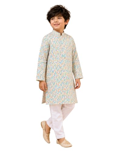 Image of superminis Boys Cotton Golden Embroidery Printed Full Sleeves Kurta with Pyjama Ethnic Wear Set