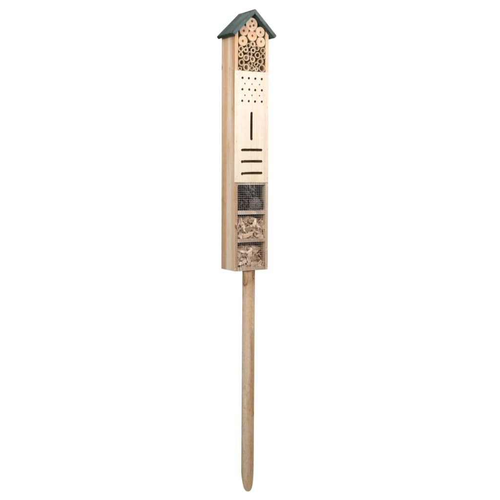 Casetta per insetti per giardino, balcone, patio, in legno di abete, resistente alle intemperie, con casetta in bambù e farfalle, riparo naturale per api e insetti, 15 x 11 x 150 cm
