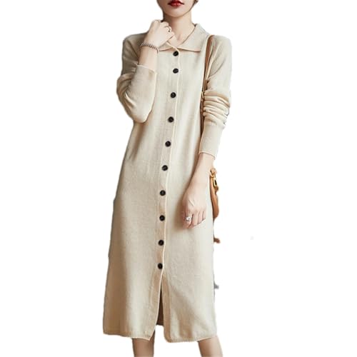 Robe maxi en laine col chemise femme longue boutonnière cardigan automne hiver