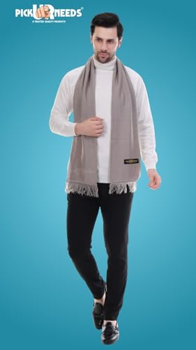 Image of Pick Ur Needs Premium Men's Warm And Stylish Woolen Muffler With Solid Color Plain Design And Stylish Tussles Ends Muffler For Men