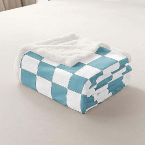 Image of Erosebridal White Blue Checkered Boys Throw Blanket 40 inchX50 inch Buffalo Plaid Grid Kids Fleece Bed Blanket Teen Men Checkerboard Sherpa Blanket Aesthetics Gingham Flannel Blanket