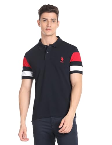 Image of U.S. Polo ASSN. Solid Slim Fit Polo T Shirts for Men - 100% Cotton, Half Sleeves Mens Tshirt