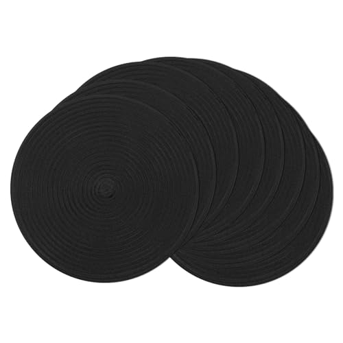 Image of SHACOS Round Braided Placemats Set of 8 Washable Cotton Polyester Woven Round Table Mats for Dining Tables 15 inch (Black, 8)
