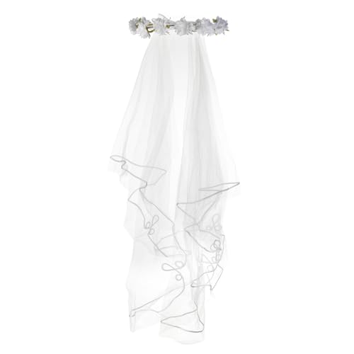 Image of Girls First Communion Holy Veil White Flower Headband Christening Headpiece