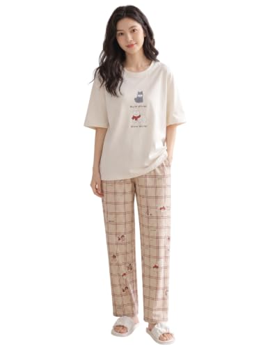 Image of Celary Women's Cotton Blend Printed Night Suit Set||Soft & Breathable Short Sleeve Top & Ethnic Print Pyjama Set||Also Available in Plus Size||Korean Night Suit||Comfortable Home Wear & Sleepwear