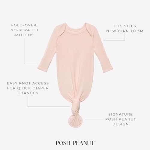 Posh Peanut Baby Knotted Gowns - Newborn Gowns For Girls, Baby Sleep Gown - Baby Girl Nightgowns (Sandy Blush Ribbed, 0-3 Months)