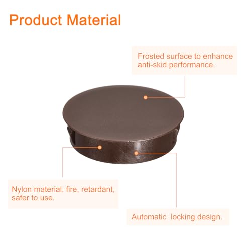 Image of uxcell 38mm /1.5 inch Plastic Hole Plugs, 10Pcs Flush Type Panel Round Snap in Fastener Knockout Locking Plugs for Furniture Insert End Caps Panels, Brown