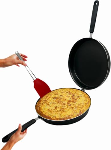 Cavor Sarten doble para tortillas 24cm - Incluye espatula de silicona - Triple capa Antiadherente - Evita derrames -...