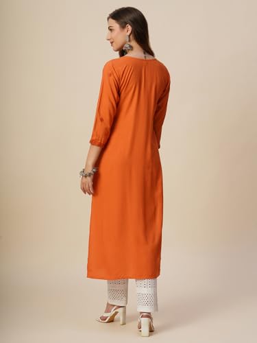 Image of RATAN Rayon Straight Lucknowi Chikankari Ethnic Wear Kurta for Women