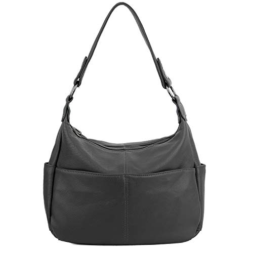YALUXE Women's Genuine Leather Shoulder Bags Hobo Handbags Purses with Double Zipper Pockets and Crossbody Strap