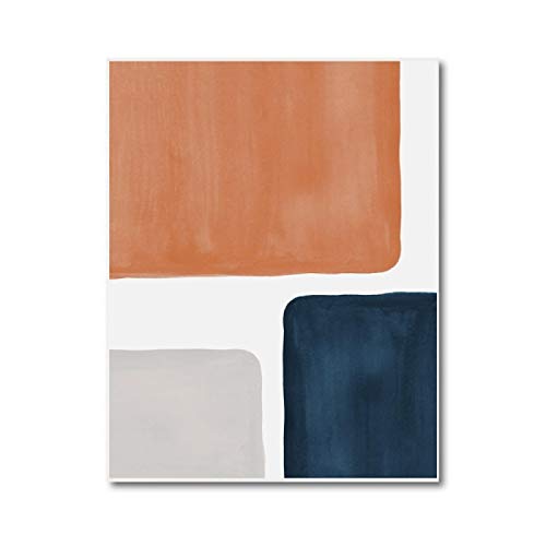 Peinture moderne d'art mural bleu marine et rouille pour grand salon contemporain
