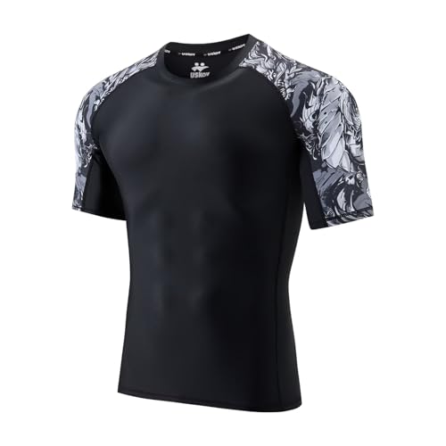 Men's Rash Guard T-Shirts UPF 50+ Baselayer Short Sleeve Skins Compression Performance Fit Tee