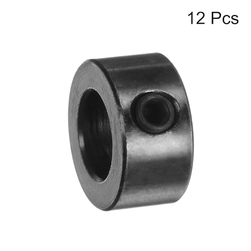 QUARKZMAN 12 Stück Satz-Scheibenkragen 8mm Bohrung, Schwarz Oxid Stahl Wellenkragen, 14mm Außendurchmesser, 7mm Breite, Fahrwerkstopper Radkragen mit Innensechskantschlüssel