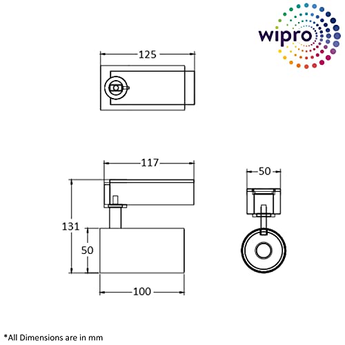 Image of wipro 10 Watt Cylindrical Sleek LED 36 Degree Track Light (3000K, Warm White, Aluminium)