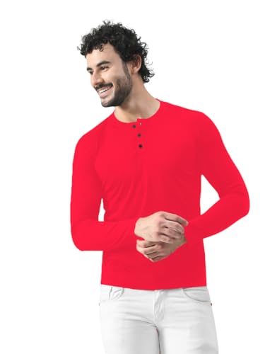 Image of Men's Long Sleeve Henley T-Shirt with Button Placket | Soft & Comfortable Casual Wear