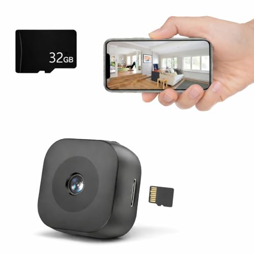 HOMELYA Caméra Espion HD mini (carte SD 32 GB incluse), sans fil WiFi, Caméra de Surveillance 1080P Discrète Intérieure/Extérieure avec Vision Nocturne,...