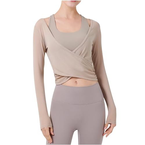 Women Workout Athletic Yoga Tops Long Sleeve Shirts Gym Crop Top Compression Shirt Teen Girls Blouse with Thumbhole