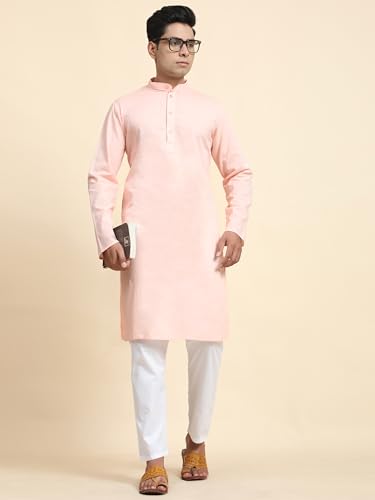 Image of Amazon Brand - Anarva Men's Cotton Solid Dress Long Kurta Regular Fit Casual