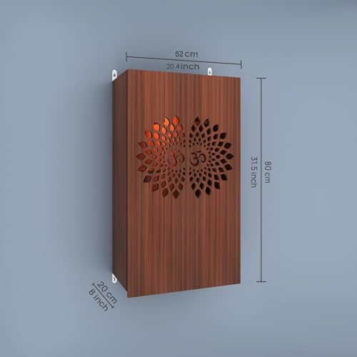 Image of Anikaa Spirit LED Light Puja Stand - Walnut (D.I.Y - Do-It-Yourself) - Wall Mountable Temple Shelf for Home & Office Decoration