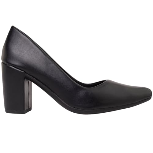 Sapato Scarpin Feminino Salto Alto Bloco Grosso Social Casual Via Angel 7701 (Preto, BR, Adulto, Num