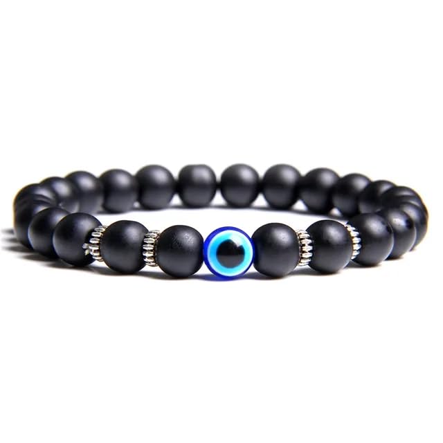 YCTTKDD Bracciale con Perline malocchio Bracciale in Pietra lavica Naturale Set Braccialetti Multistrato Donna Uomo Elastico Fatto a Mano