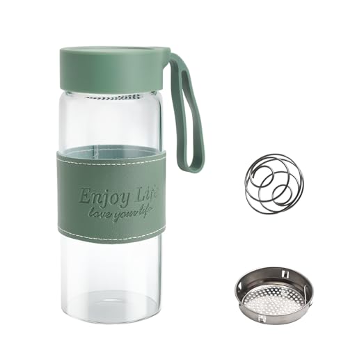 Coctelera de proteínas de cristal, 480 ml, batido de proteínas, con colador y bola de acero inoxidable, batidor de proteínas, vaso, botella de fitness, botella de proteínas, coctelera para proteínas