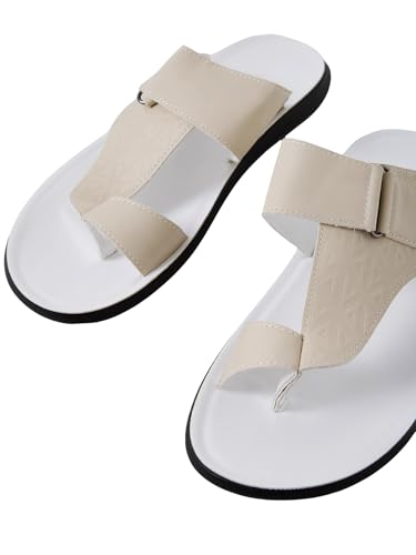 Image of GORGLITTER Men's Leather Sandals Slide Beach Outdoor Round Flip Flops Slip On Slippers