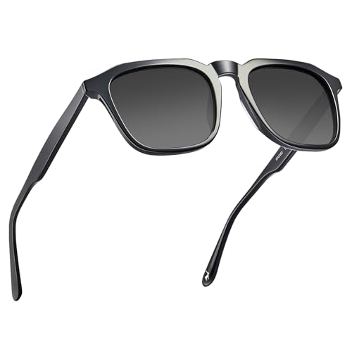 AVAWAY Men's Acetate Polarized Sunglasses UV 400 Protection Bold Shape Rectangle Frame Wide Arm Category 3 Sun Shades Sunnies