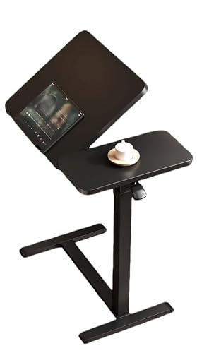 NUOMIE 昇降式 サイドテーブル ガス圧昇降 ソファテーブル 高さ調節 る低床キャスター 在宅勤務 キャスター付き高さ調節 昇降式デスク 在宅ワーク ベッド デスク 介護用 ベッド 簡単組み立て 在宅勤務 (B型,黒*黒の棚)