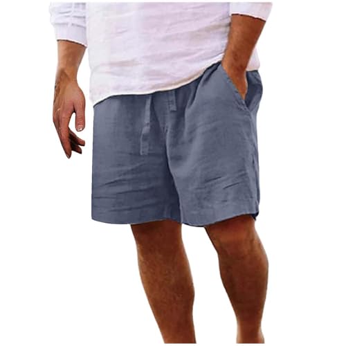 Pantaloncini da uomo casual in cotone e lino, estivi, con