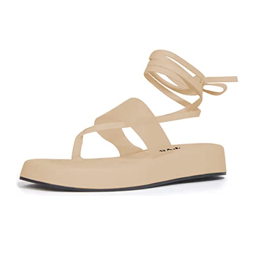 FYS Women Split Toe Platform Sandals Strappy Lace up Wedge Low Heels Casual Outfit Beach Comfy Shoes Size 4-15 US