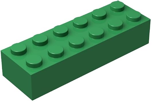 14 Piece Brick 2 x 6, Green, Compatible with Lego Parts and Pieces