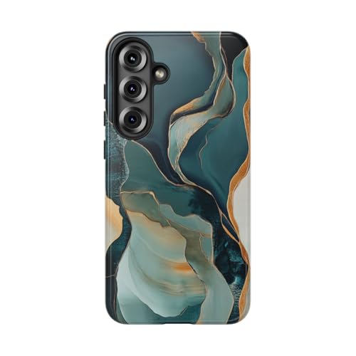 Coque Samsung Galaxy S25 Plus rigide avec formes fluides organiques et accents dorés brillants