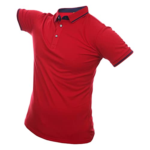 Maiyifu-GJ Men's Outdoor Sport Polo Shirt Lightweight Regular Fit Solid Tennis Shirts Casual Short Sleeve Slim Golf Shirts (Red,Large)