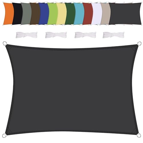 Sonnensegel, wasserdicht, rechteckig, hochwertig, wetterbeständig, Polyester, mit Befestigungsseilen, 2 x 2,6 m, stilvolle Anthrazitfarbe