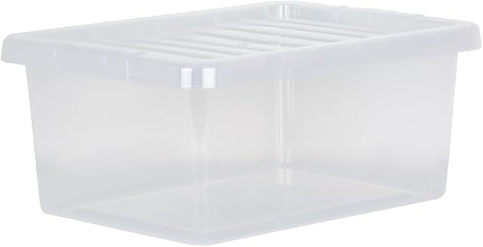PACK OF 2 Large Storage Box with Lid Strong Plastic Stackable Nestable Container Home Office Clear (14 Litre)